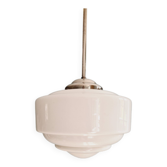 Grande suspension Art Déco en opaline blanche, années 1920-30