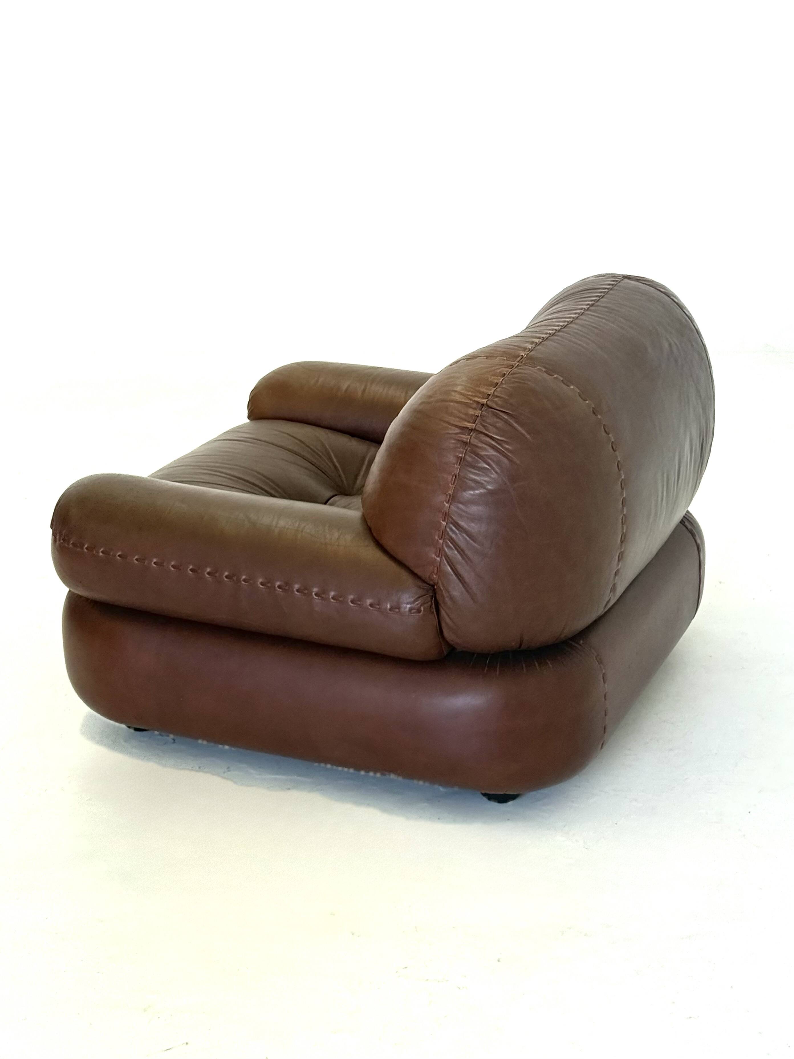 Dark brown leather Sapporo armchair for Mobil Girgi