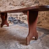 French cherry wood bench, 1930s, narrow wooden bench.