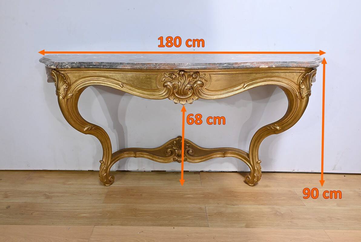 Important Wall Console in Gilded Wood, Louis XV style – Early 20th century