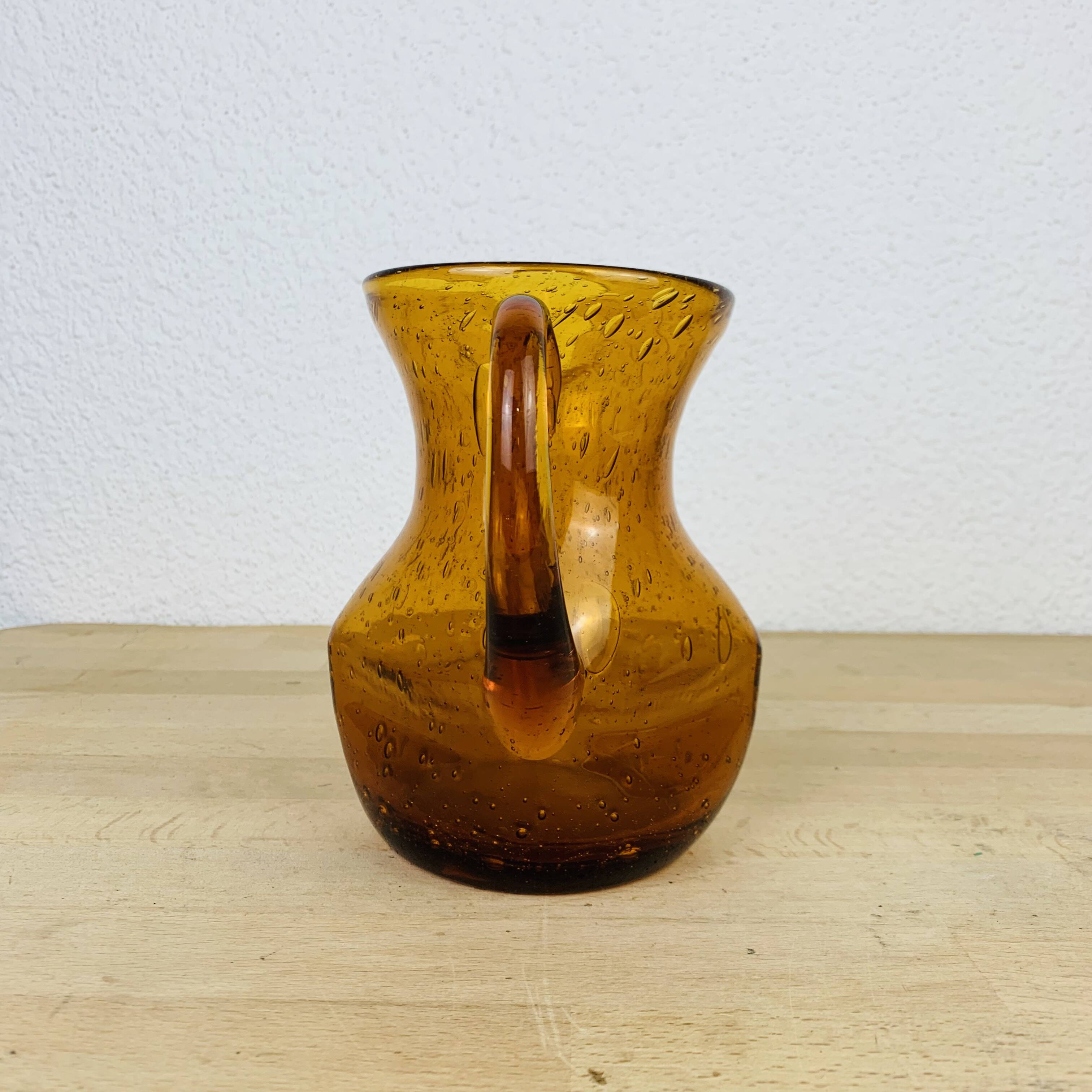 Biot amber/orange bubbled glass pitcher