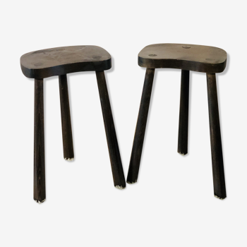 Pair of brutalist tripod stools