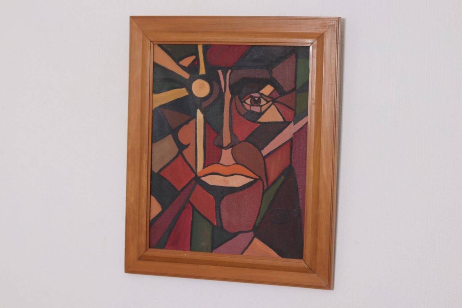 Huile sur toile scandinave originale – “Visage” – TNX 88 cadre vintage