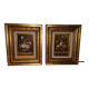 Paire de tableau nature morte sur bois bouquet de fleurs vintage