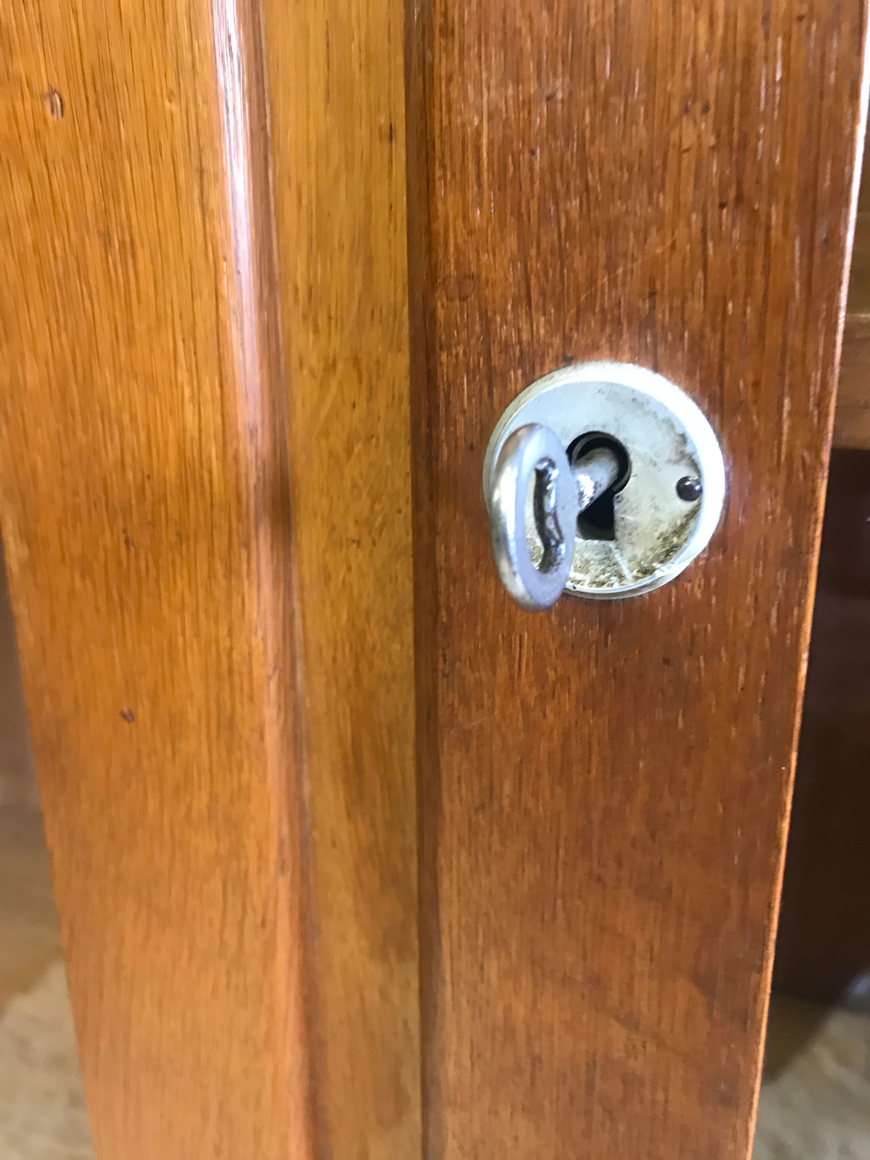 Old school glass bookcase in blond wood