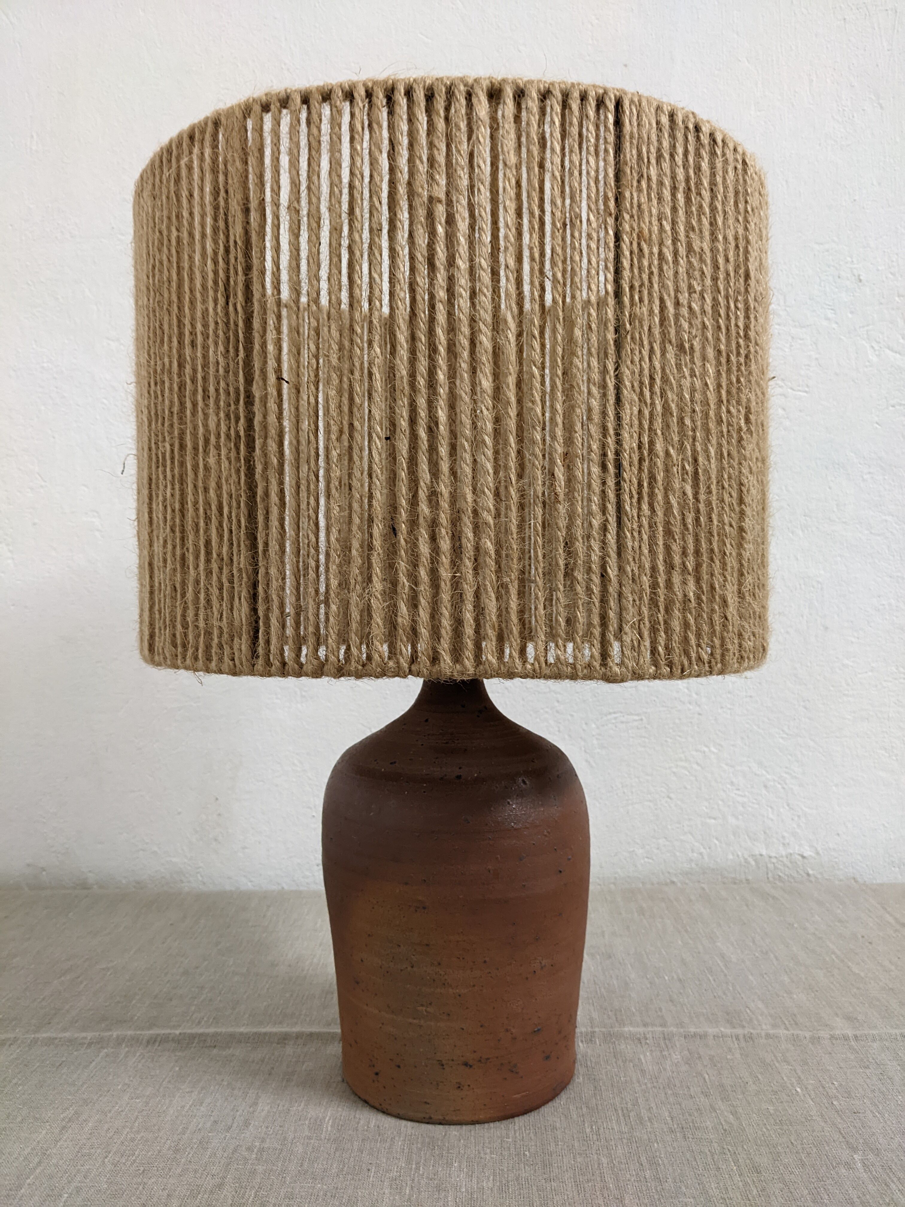 Vintage stoneware lamp and jute rope