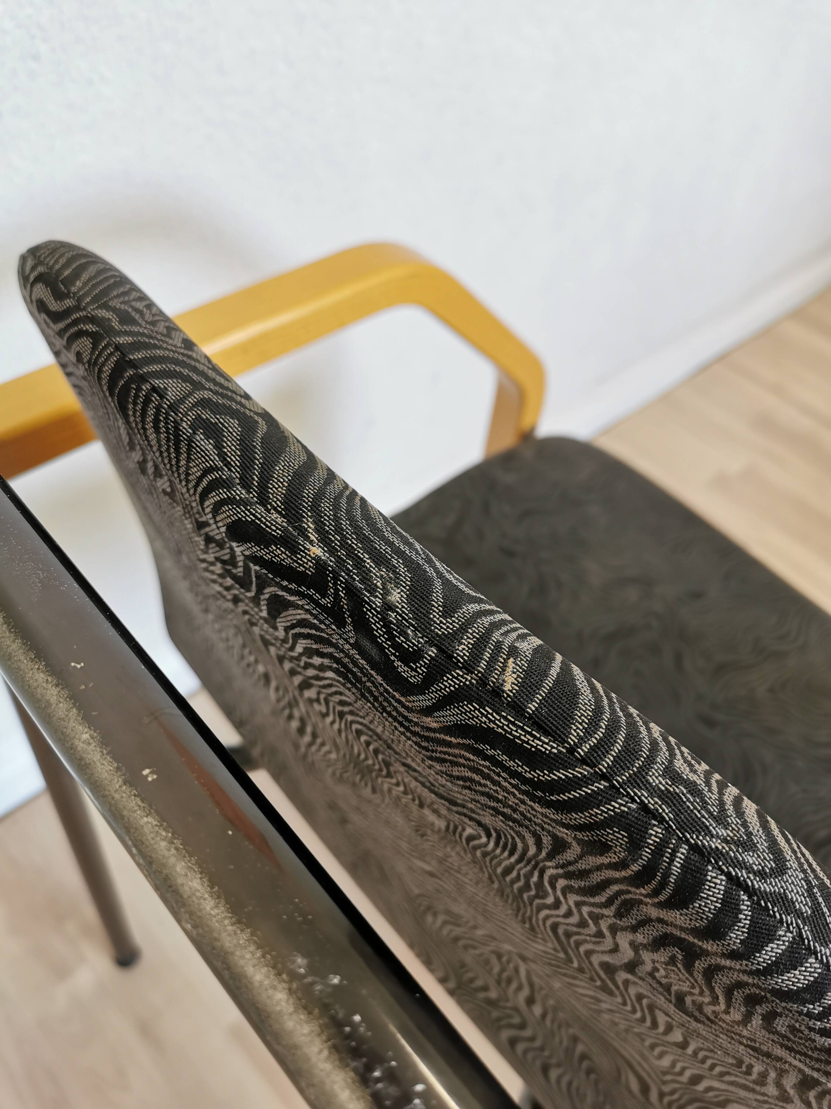 Vintage Beech Wood Dining Chair: 1970s Space Age Black Fabric