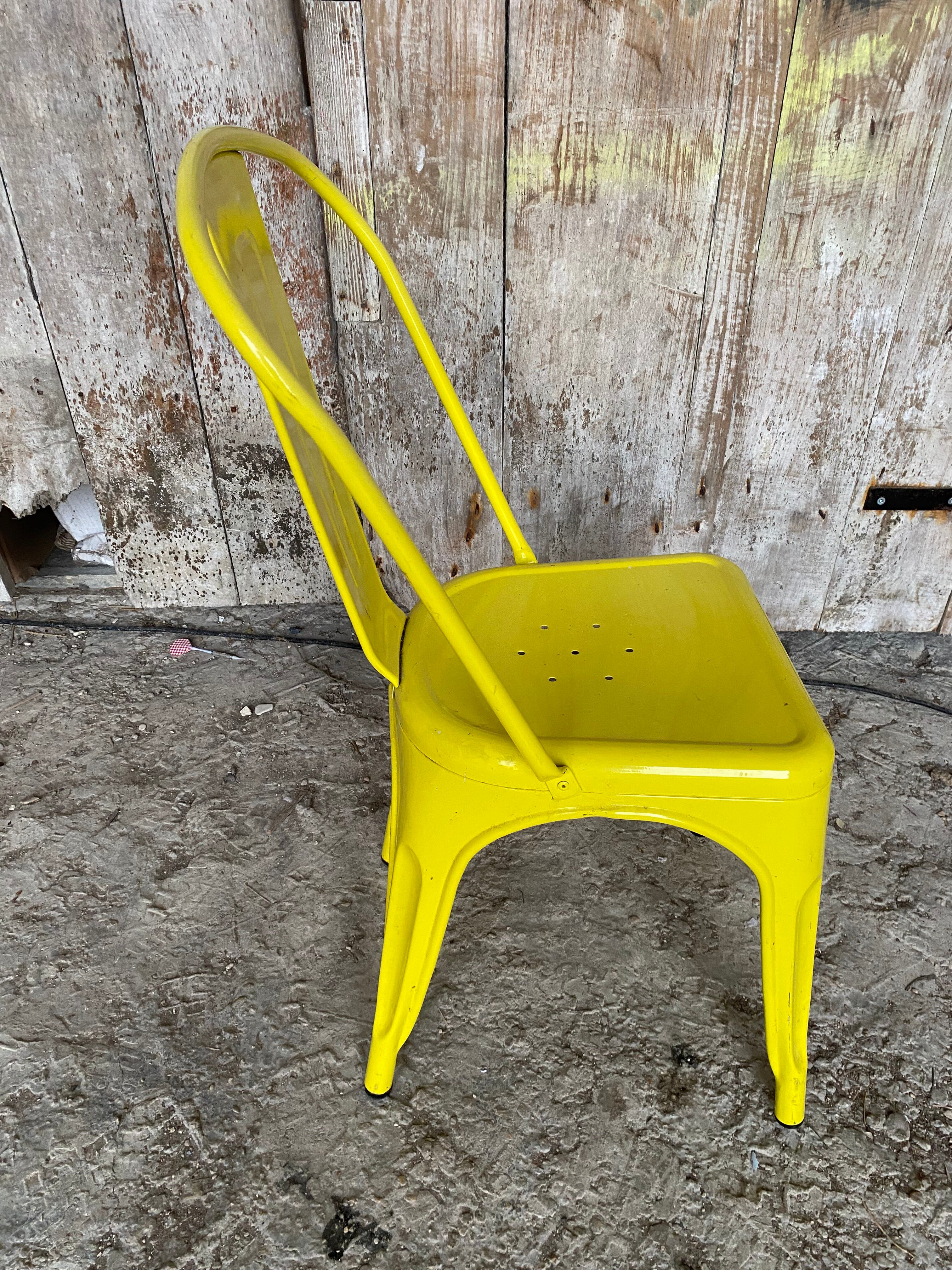 Chaise Industrielle Style TOLIX Metal Jaune Vintage #D709