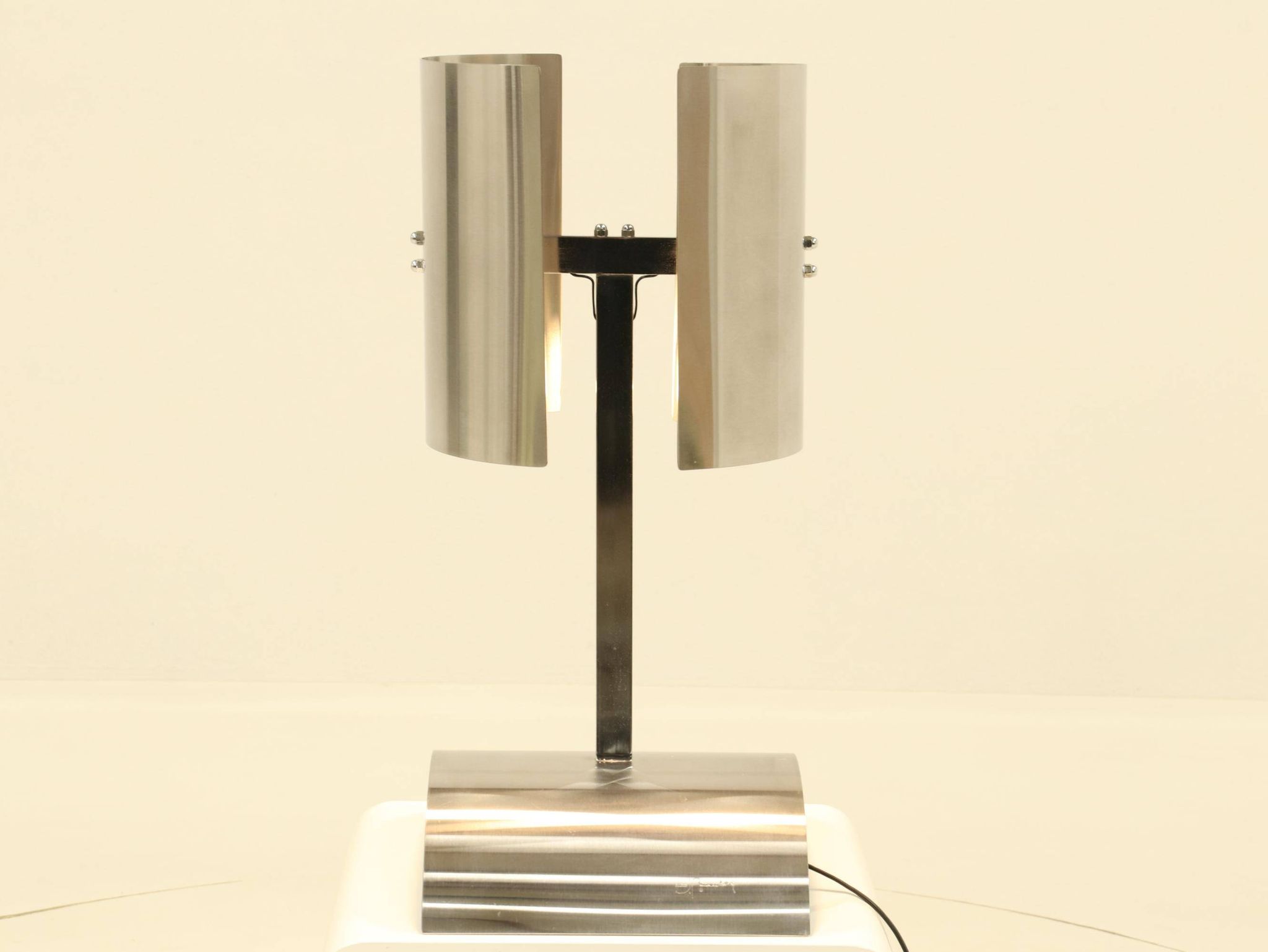 Rare Table Lamp in Stainless Steel by J. Bouvier, France, 1970s