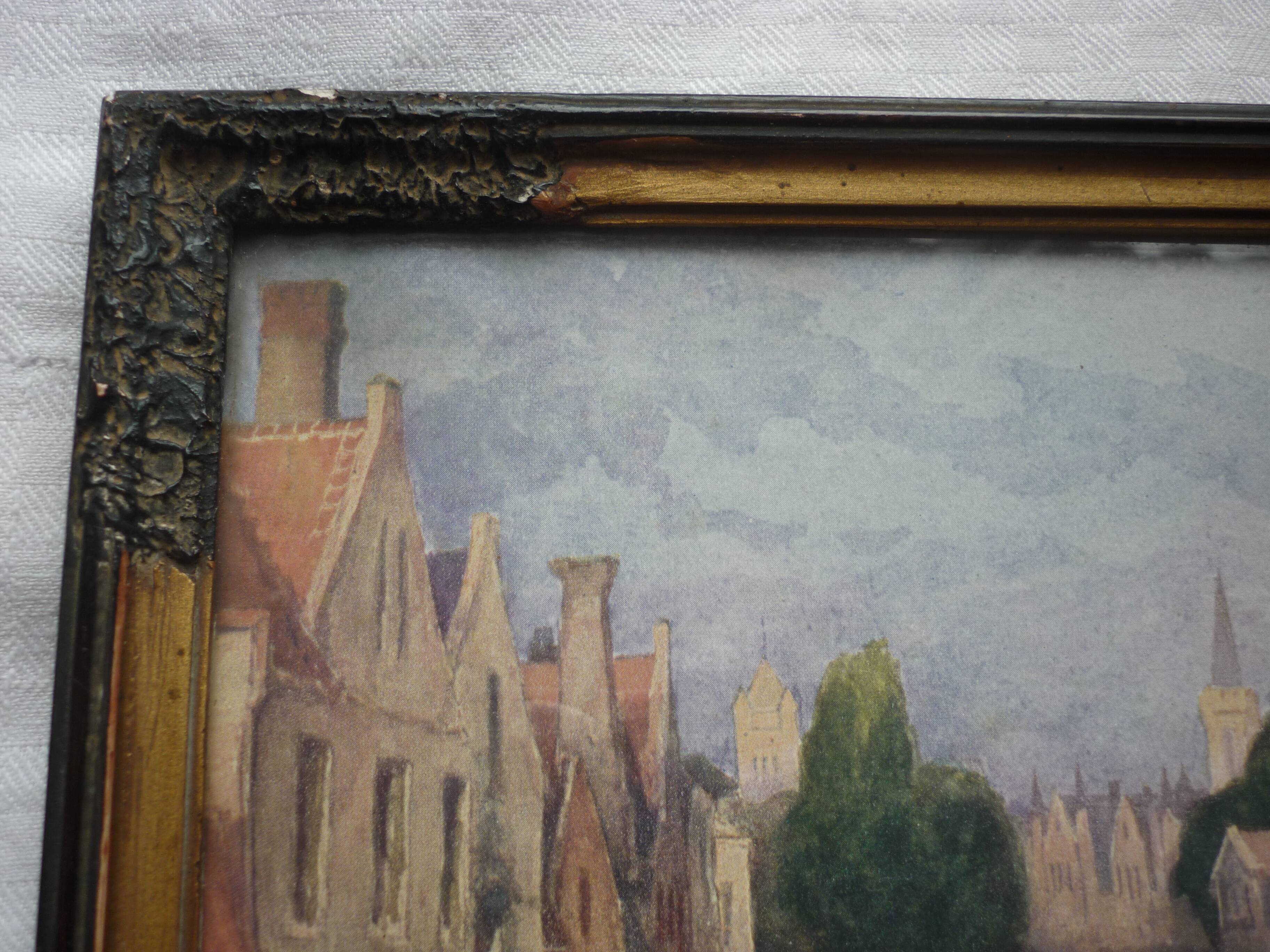 Painted painting, view of Bruges signed