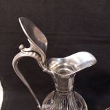 Set of 6 crystal and pewter wine glasses and ewer carafe from France