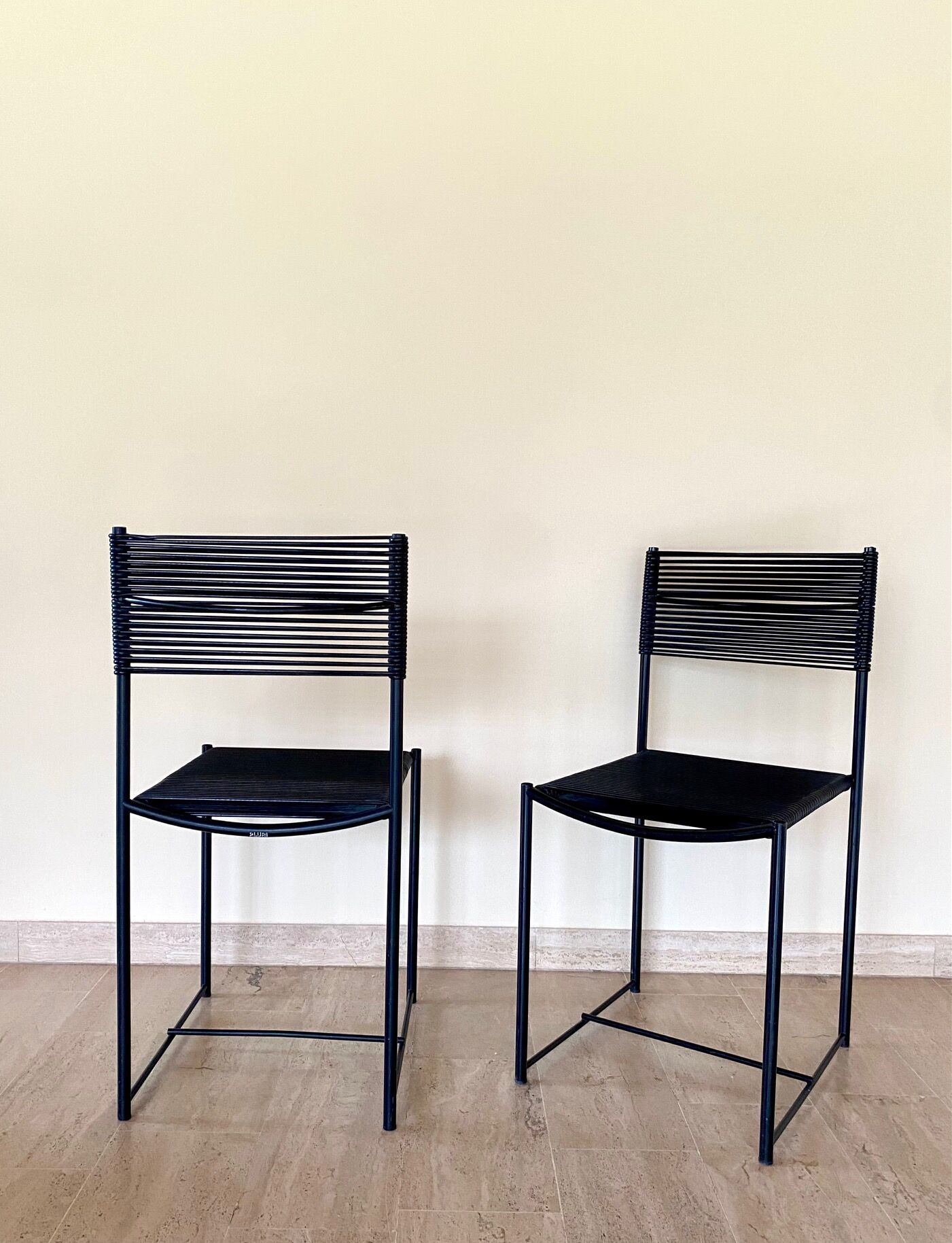 Pair of Italian Chairs in Black Metal and Scooby, produced by Pluri Bergamo, 1980