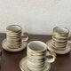 Set of 6 vintage glazed stoneware cups and saucers from the 1950s, new.