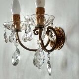 Golden brass wall light and crystal pendants - 2-light rococo light