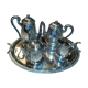 Silver metal coffee service with shell-shaped tray