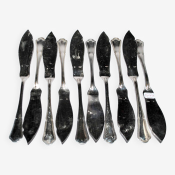 Set of 10 ercuis fish knives in silver metal, victoria spatours model