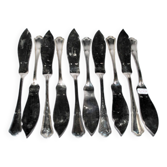 Set of 10 ercuis fish knives in silver metal, victoria spatours model