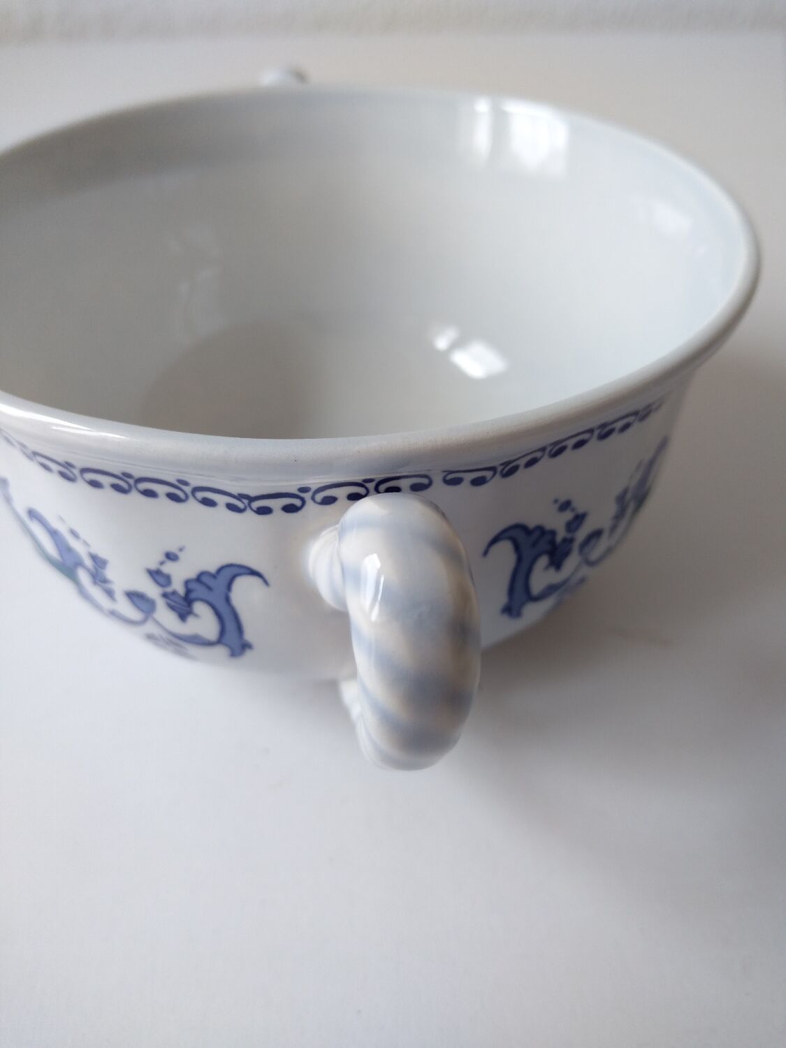 Set of 4 large cups with sky blue handles with Royal navy blue decoration signed salins Ségur ceramic France