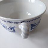 Set of 4 large cups with sky blue handles with Royal navy blue decoration signed salins Ségur ceramic France