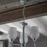 Vintage opaline pendant light, 3-light white opaline globe chandelier