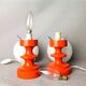 Pair orange painted wood opaline glass tabel lamps
