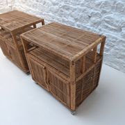 Paire de buffets en rotin vintage (Buri ) sur roulettes