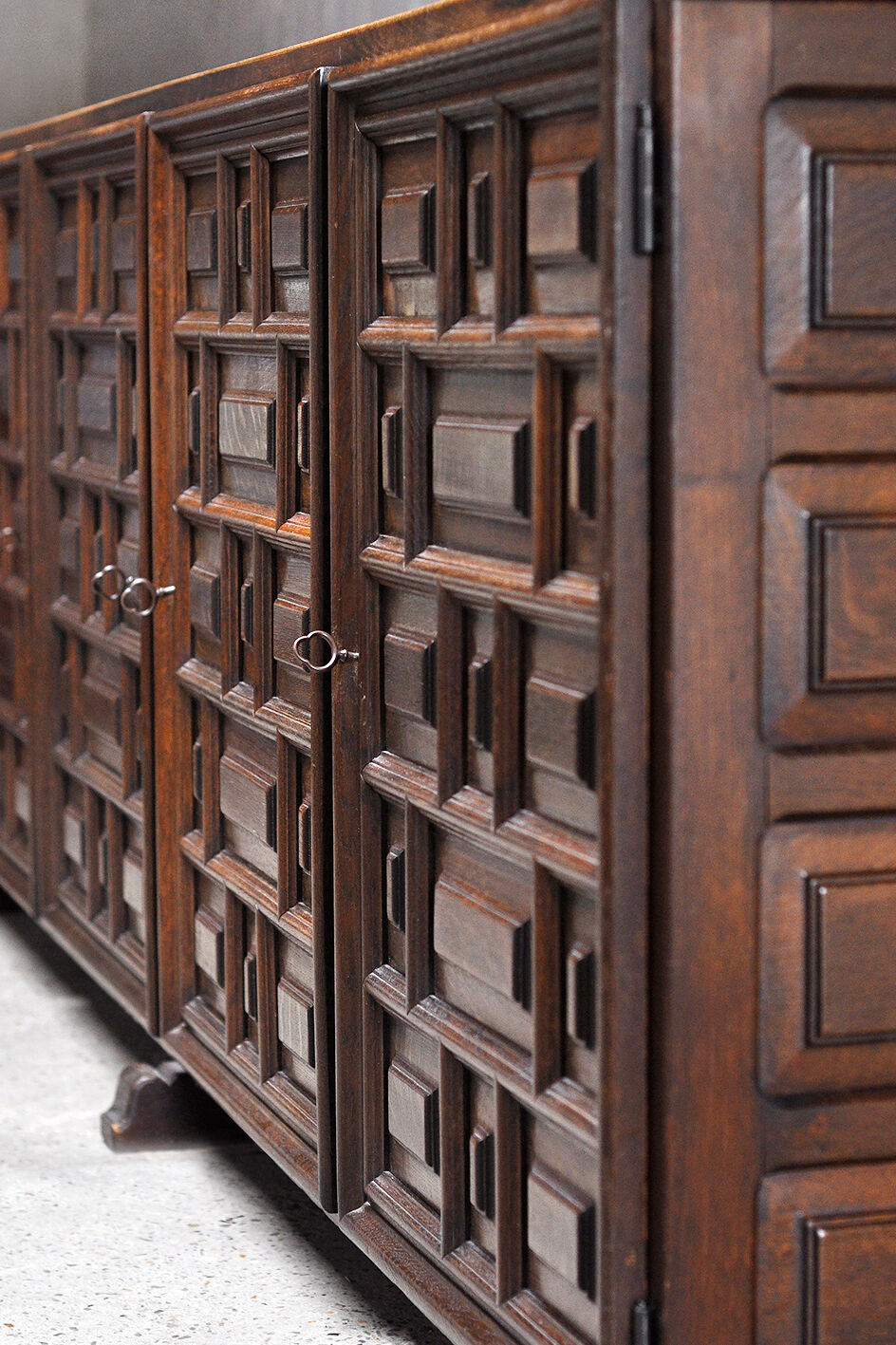 Spanish Brutalist Sideboard With Geometric Patterns, 1940s