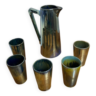 Rambervilliers flamed stoneware pitcher and glasses