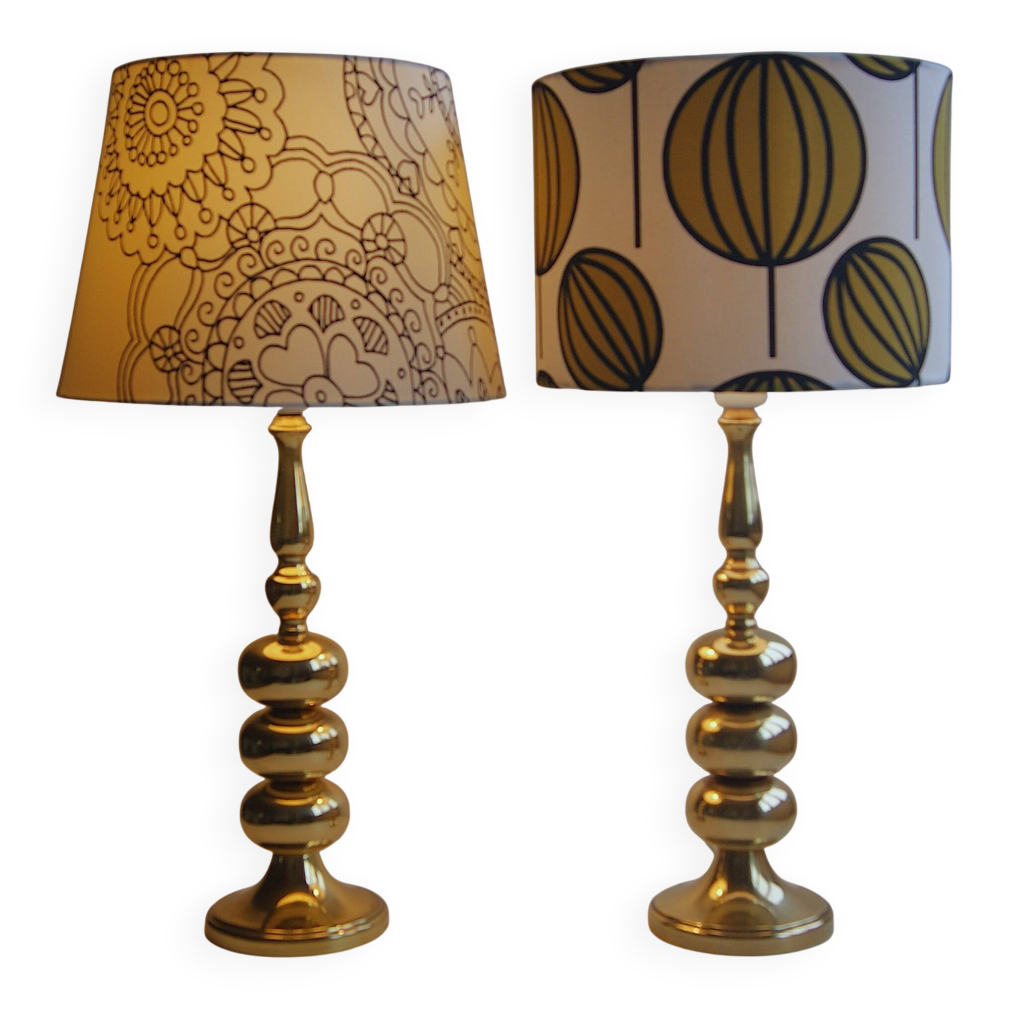 Paire de grandes lampes de table en laiton "boules empilées" de Frandsen Danemark. Années 1960.