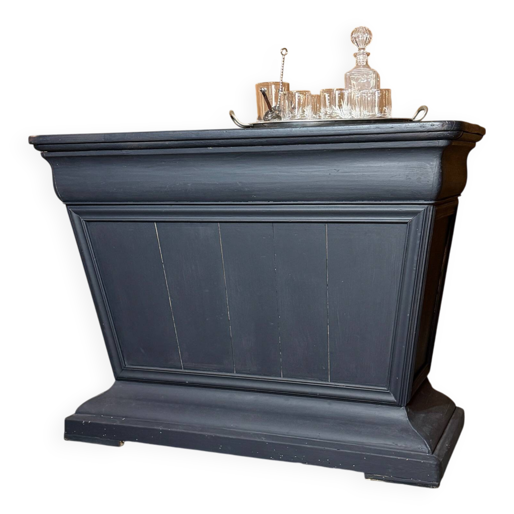 Antique wooden counter, black patina