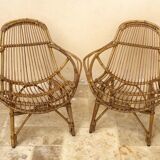 Pair of vintage rattan armchairs