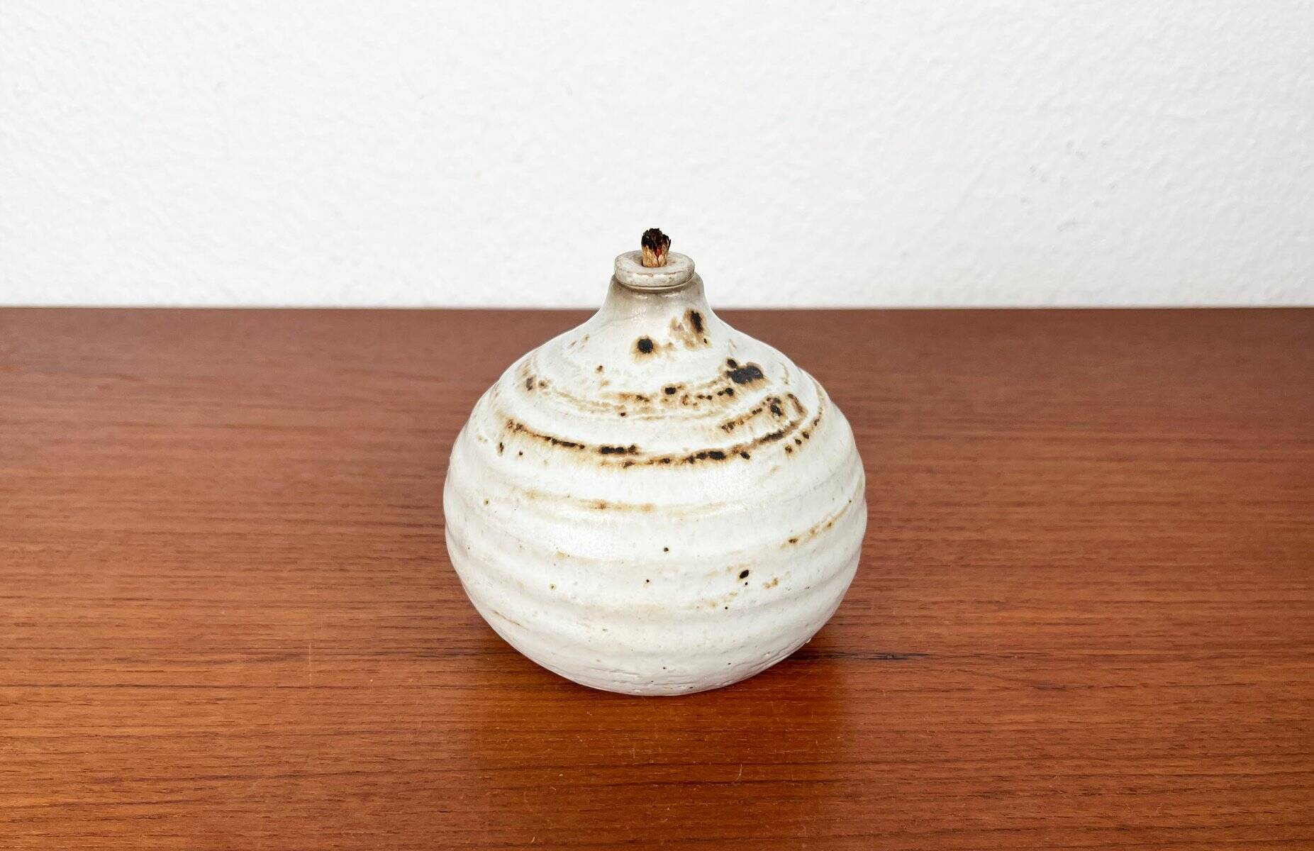 Mid-century modern pottery oil lamp by Ulla Nilsson for Arvika, 1960s.