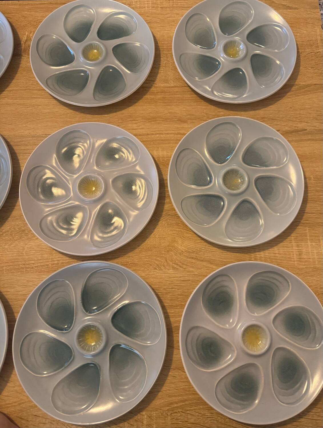 9 vintage oyster plates Salins France in ceramic