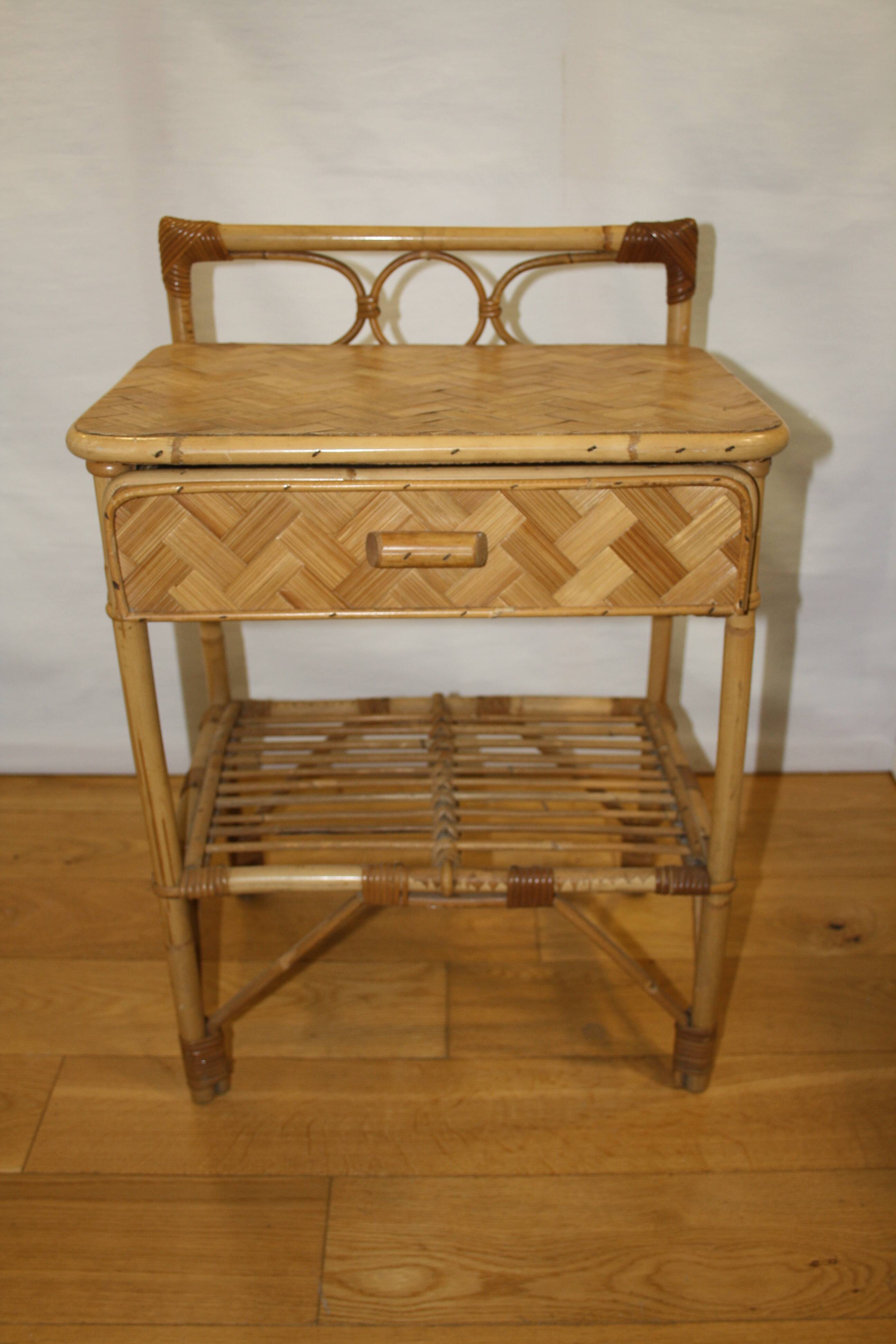Vintage rattan bedside table