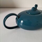 Vintage design teapot – cat model – duck blue glazed ceramic