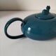Vintage design teapot – cat model – duck blue glazed ceramic