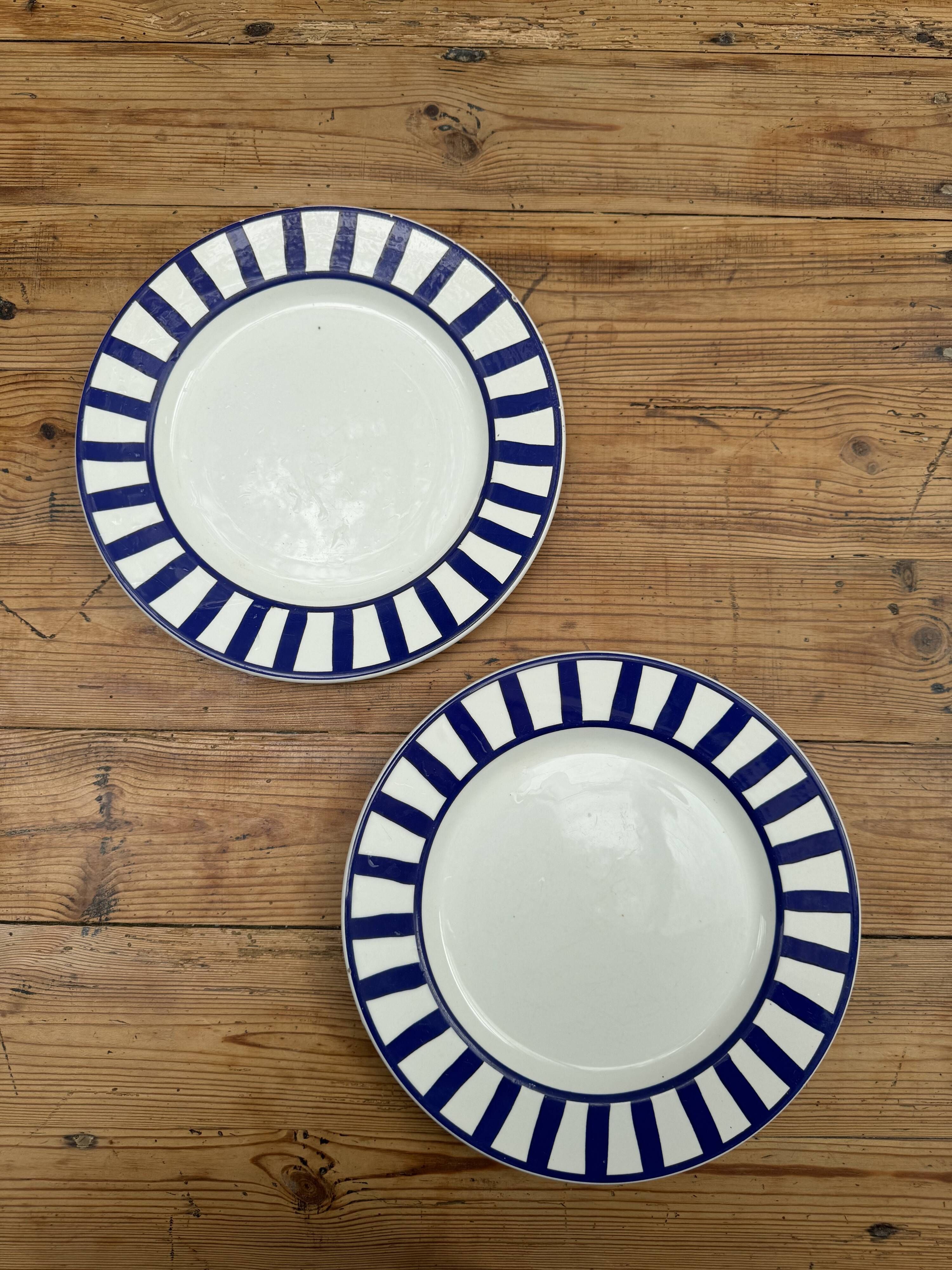 Set of 2 blue striped plates Ceramica Quadrifoglio Italy