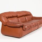 Canapé sectionnel vintage en cuir cognac au design italien des années 1970