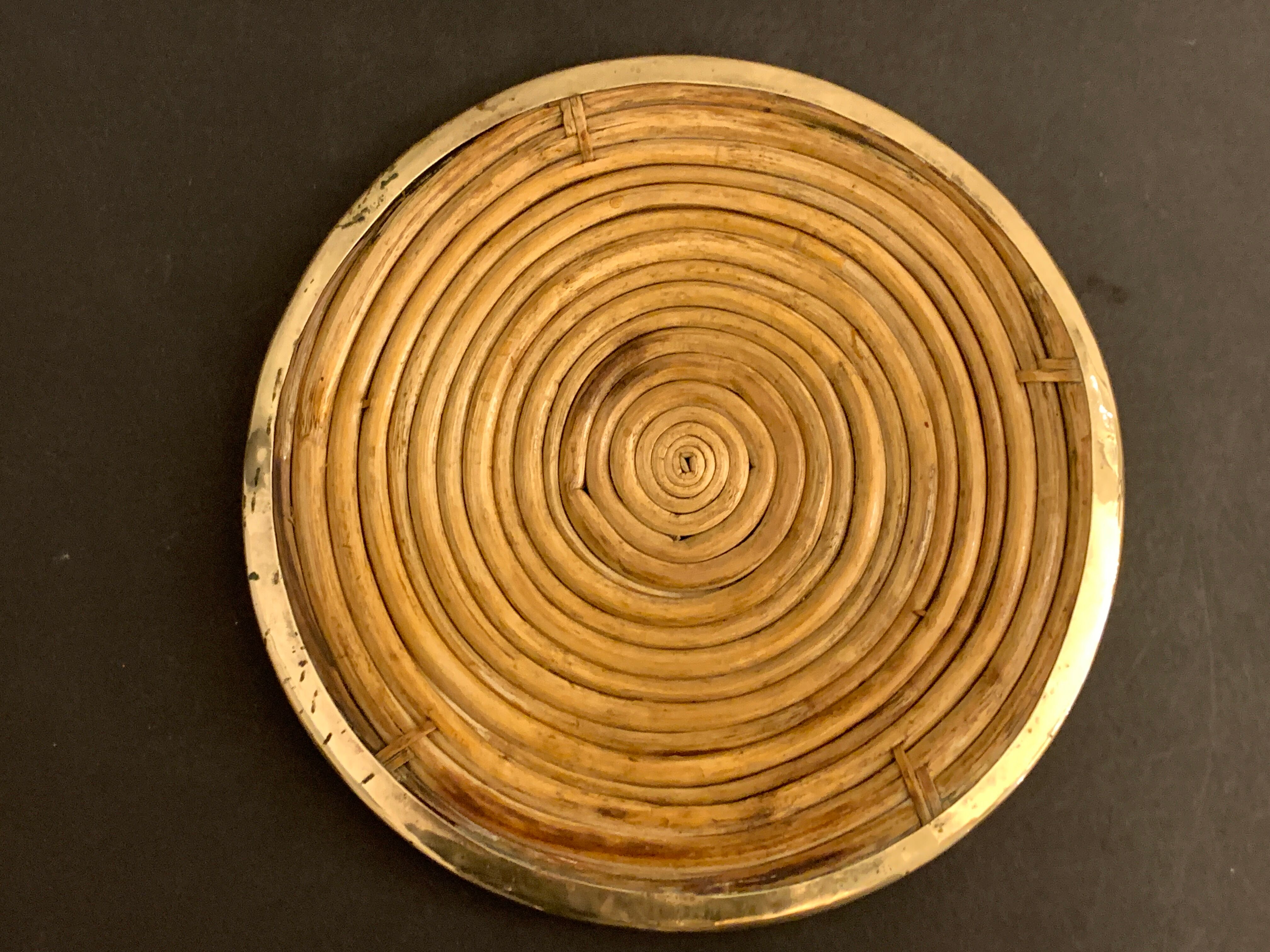 Round rattan and brass underside, 1960