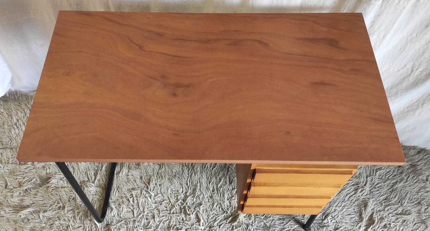 Bureau moderniste en métal et bois - années 60/70