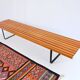 Bench in 60s-70s style, slatted bench, low seat, retro vintage style from the 60s-70s.
