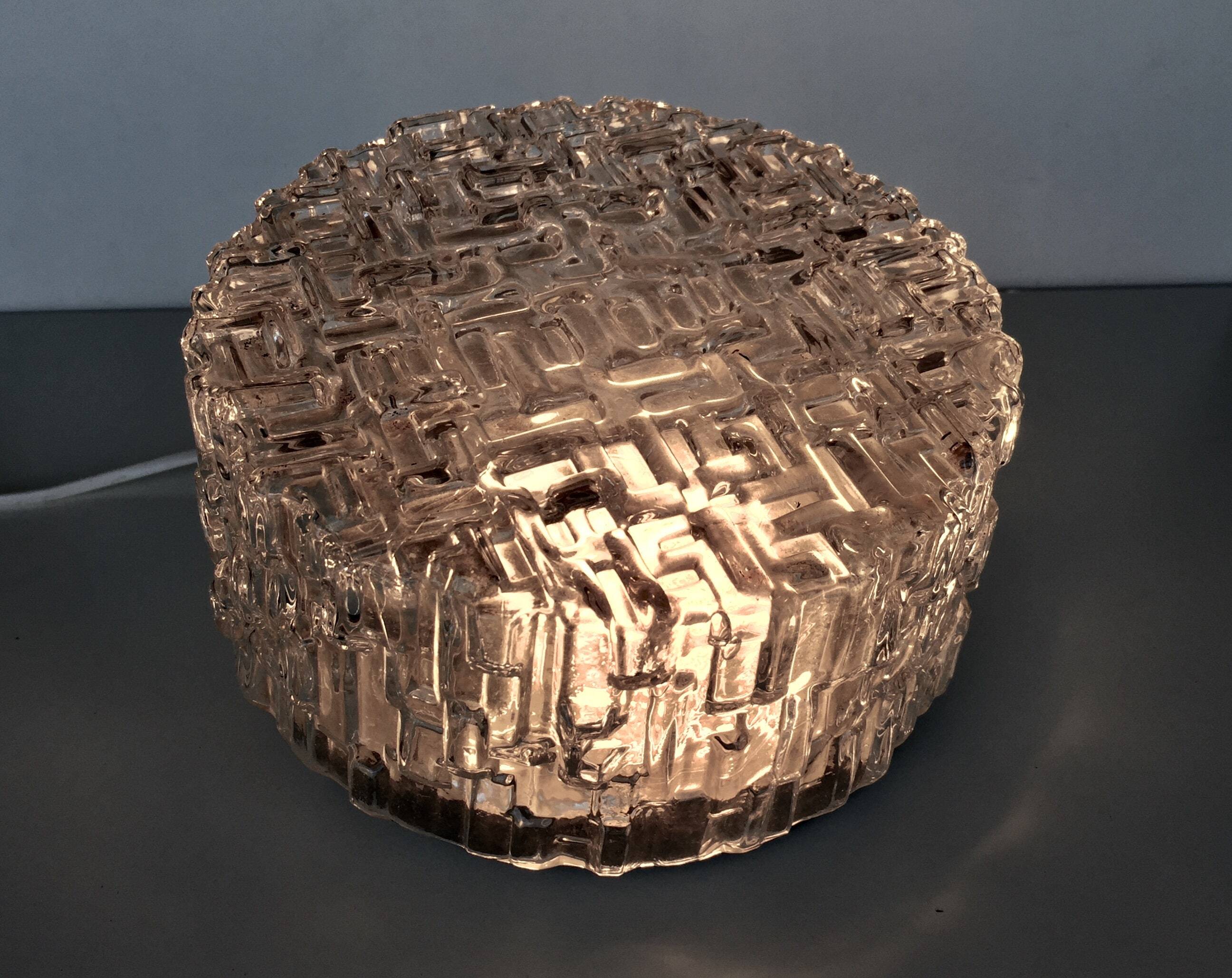 Round ceiling light or wall light in molded glass from the 70s