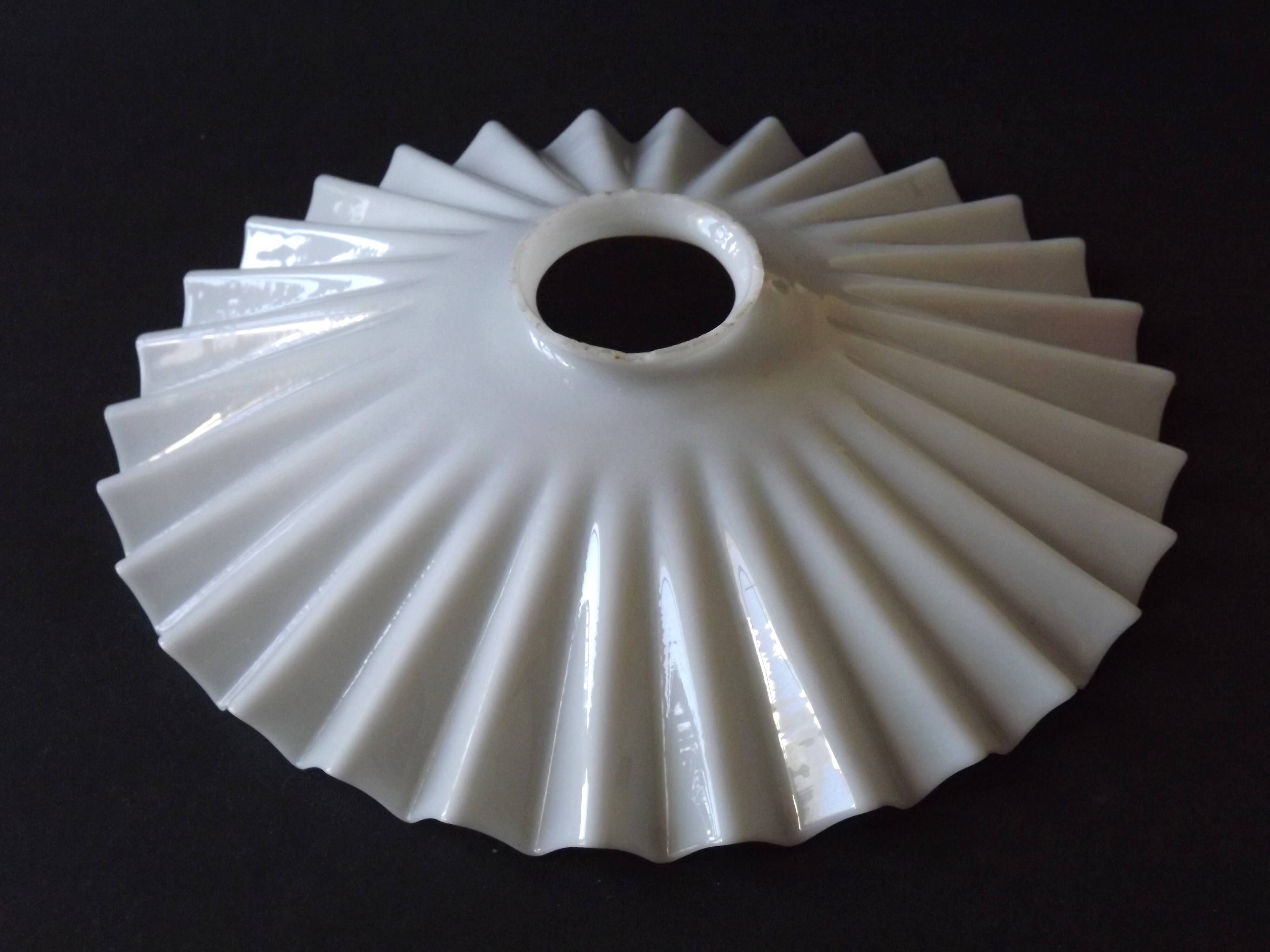 French Vintage 1930s Art Deco White Opaline Glass Pleated Lamp Shade