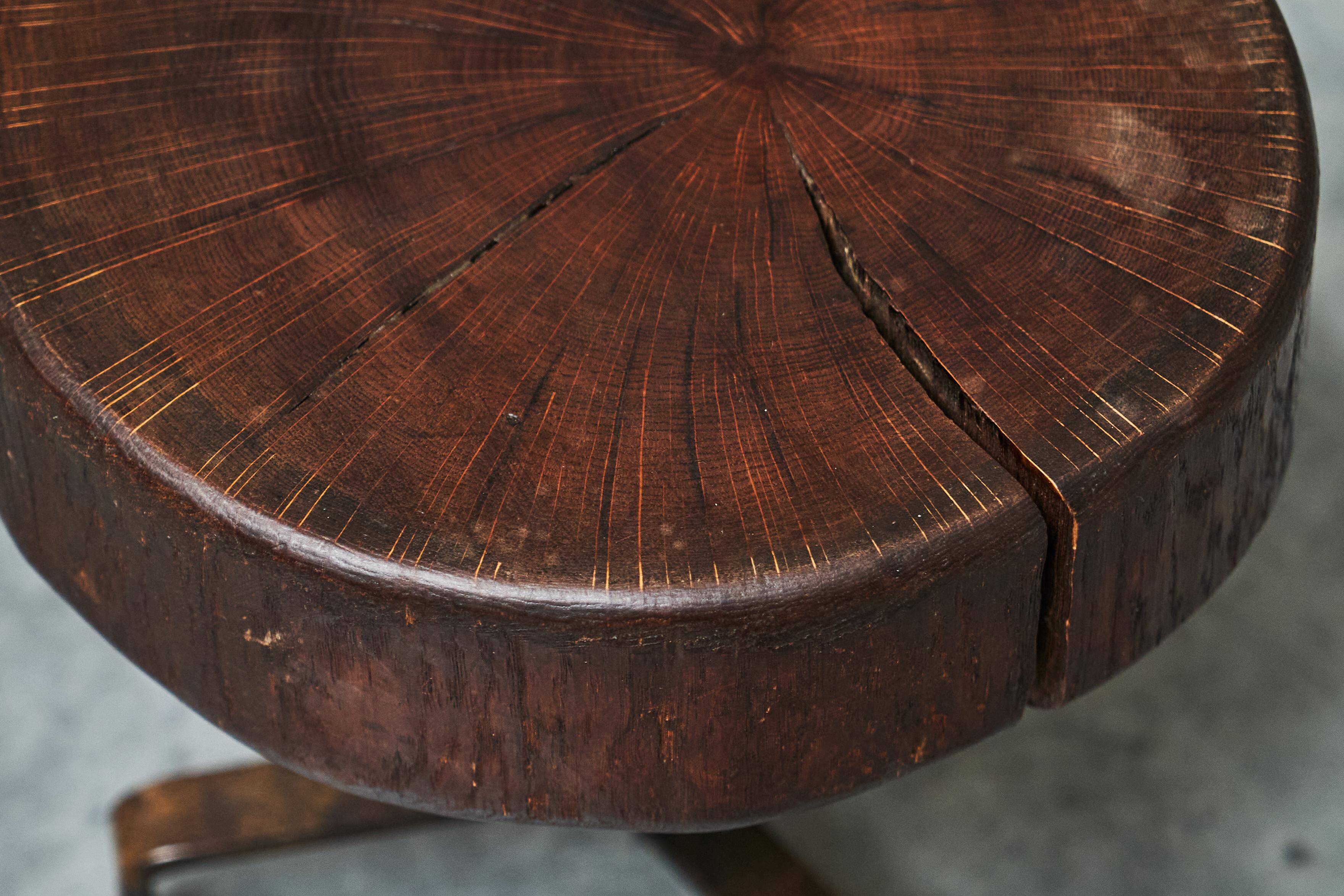 Tree Stump Stool or Solid Wood and Wrought Iron Side Table, Mid-Century