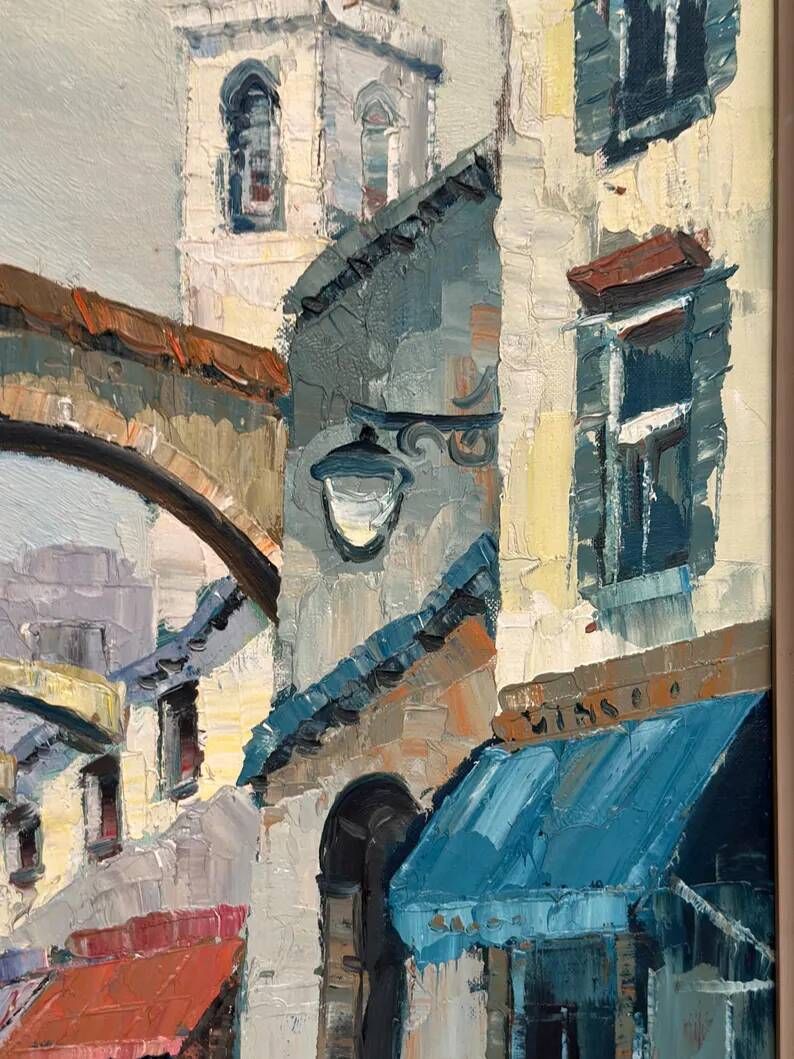 Original Swedish Oil on Canvas –“Market Alley” by B. Komino – Signed – Vintage & Framed –57 × 61 cm