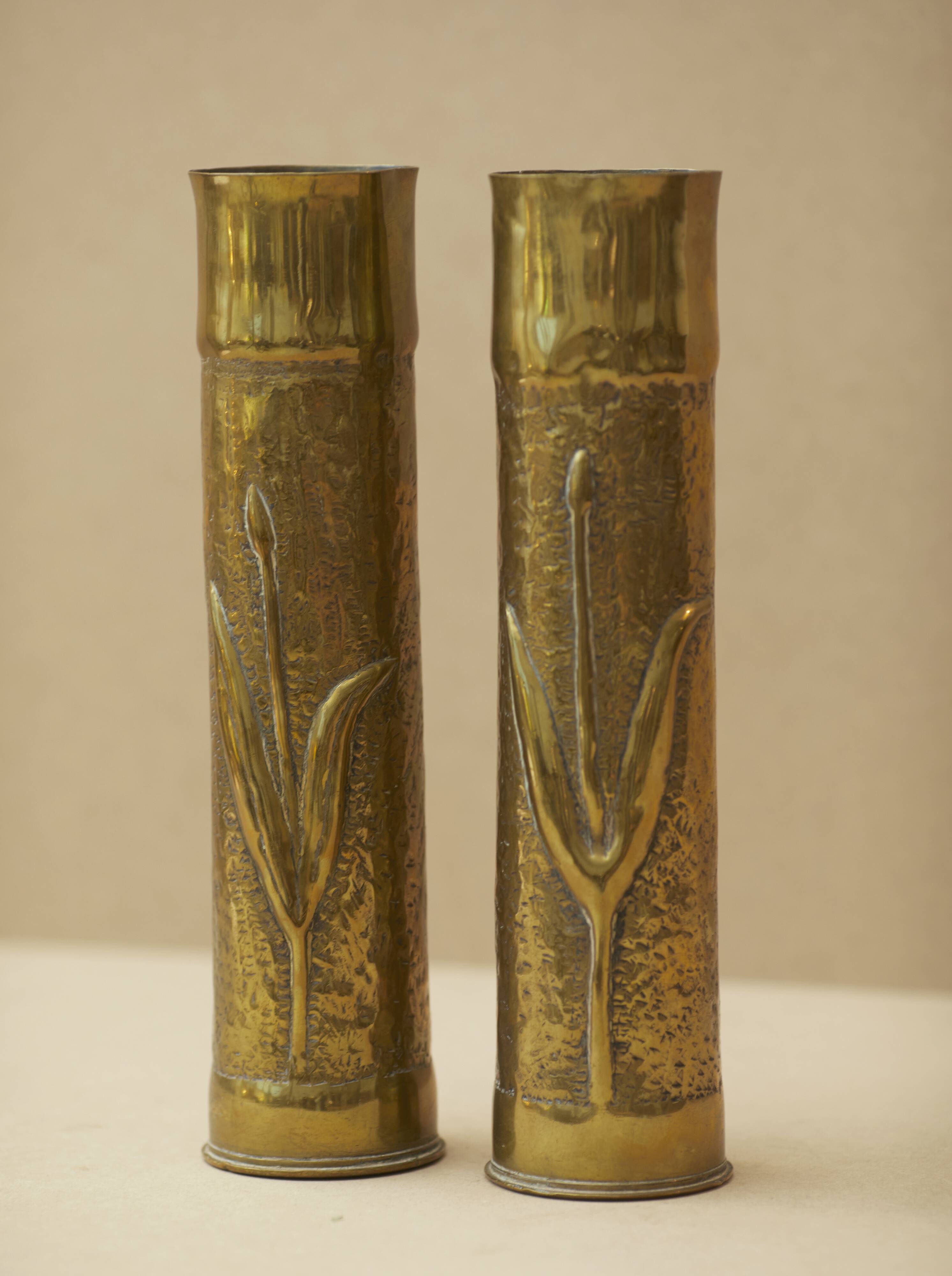 Pair of vintage Art Deco Brass vases Circa 191