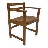 Chaise vintage en sangle et bois de pin des années 70 au design minimaliste