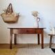 Old farmhouse coffee table in walnut with drawer - L82cm