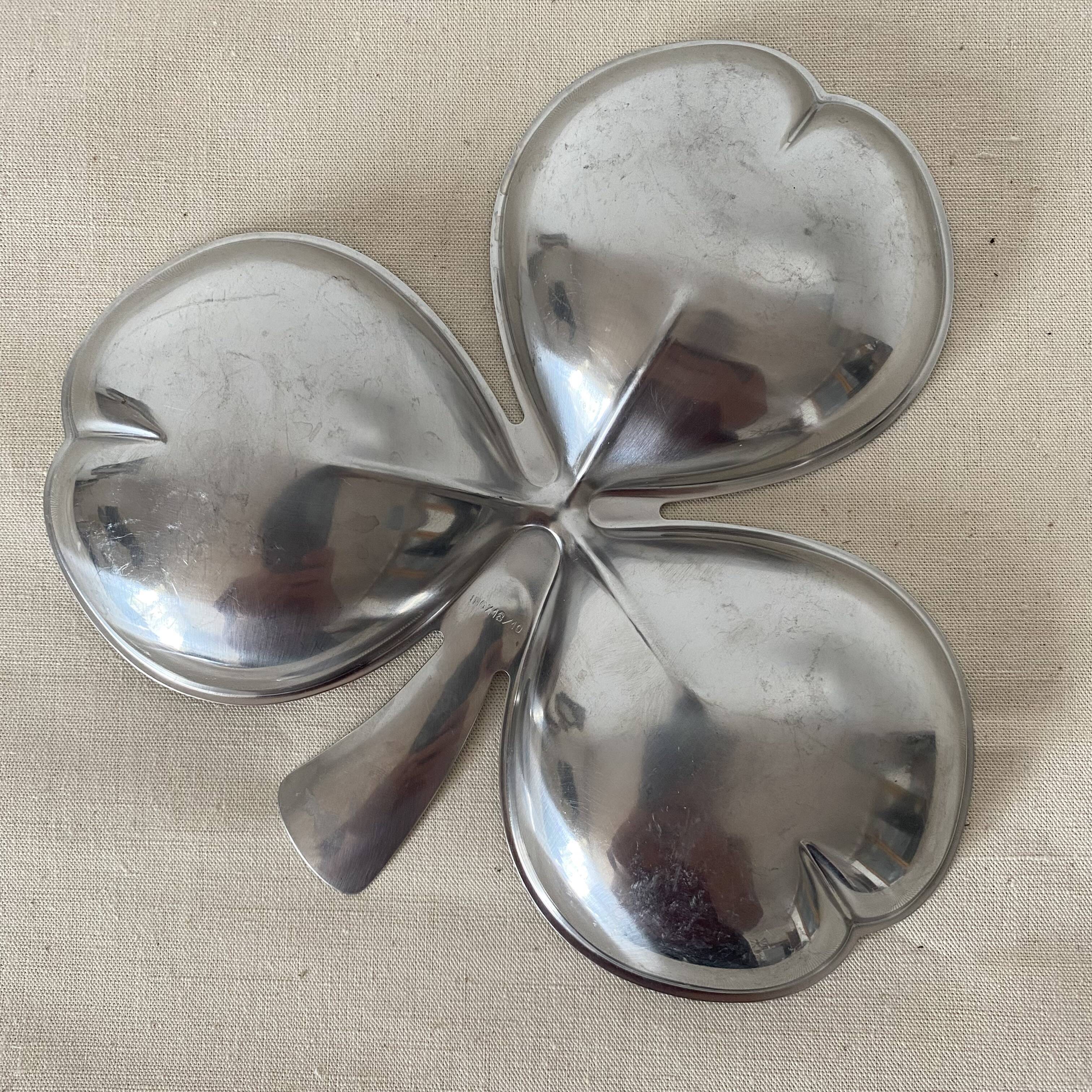Stainless steel clover serving dish, 60s-70s