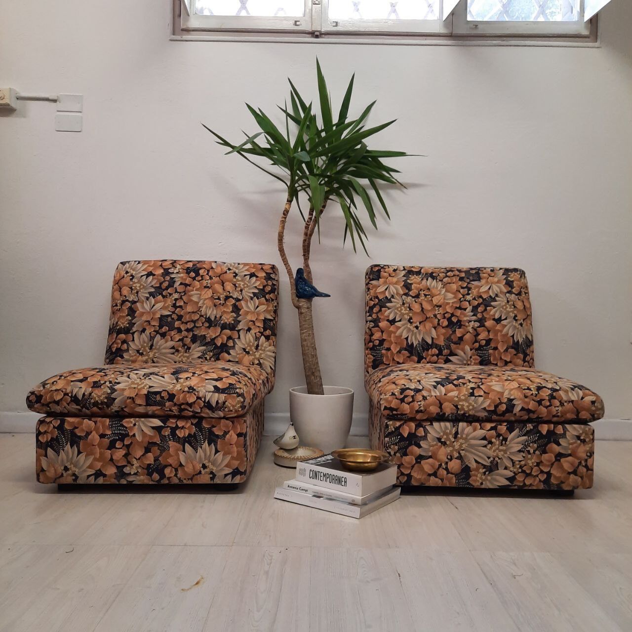 Modular sofa / Pair Armchairs - Fabric leaves - Vintage - Bonacina